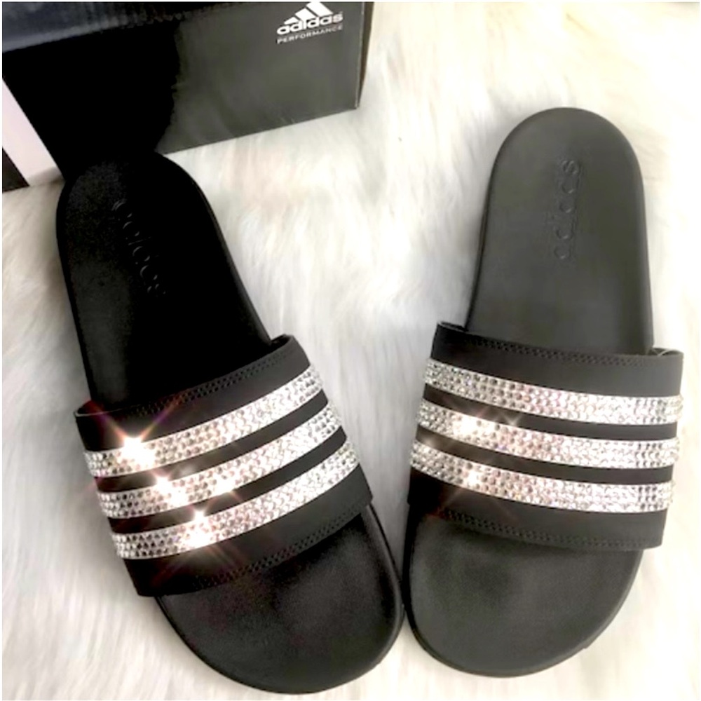 Adidas Slides with Swarovski Crystals